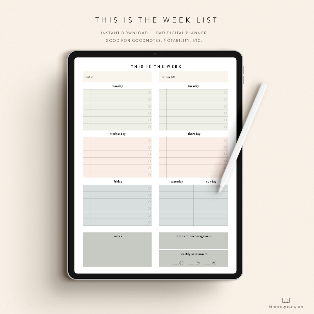 This is the Week List iPad Download — 10 Color Options — Notability ...