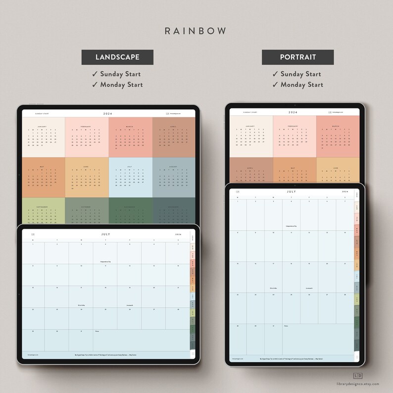 2024 Digital Monthly Calendar iPad Download Etsy