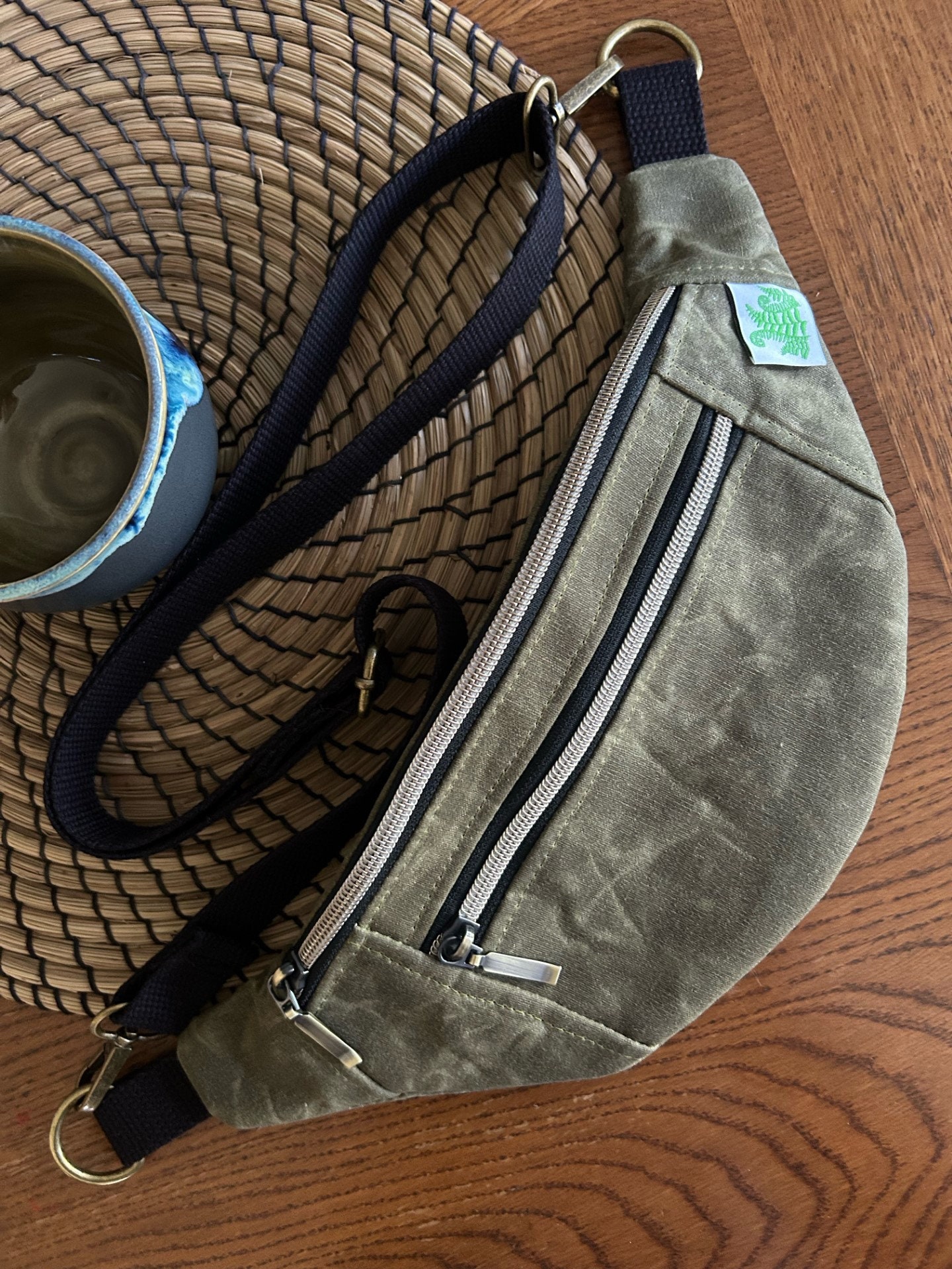 Handmade belt bag, fanny pack, hip bag, fanny bag, women's cross body belt purse,  waxed canvas handmade waist bag, olive green waxed canvas