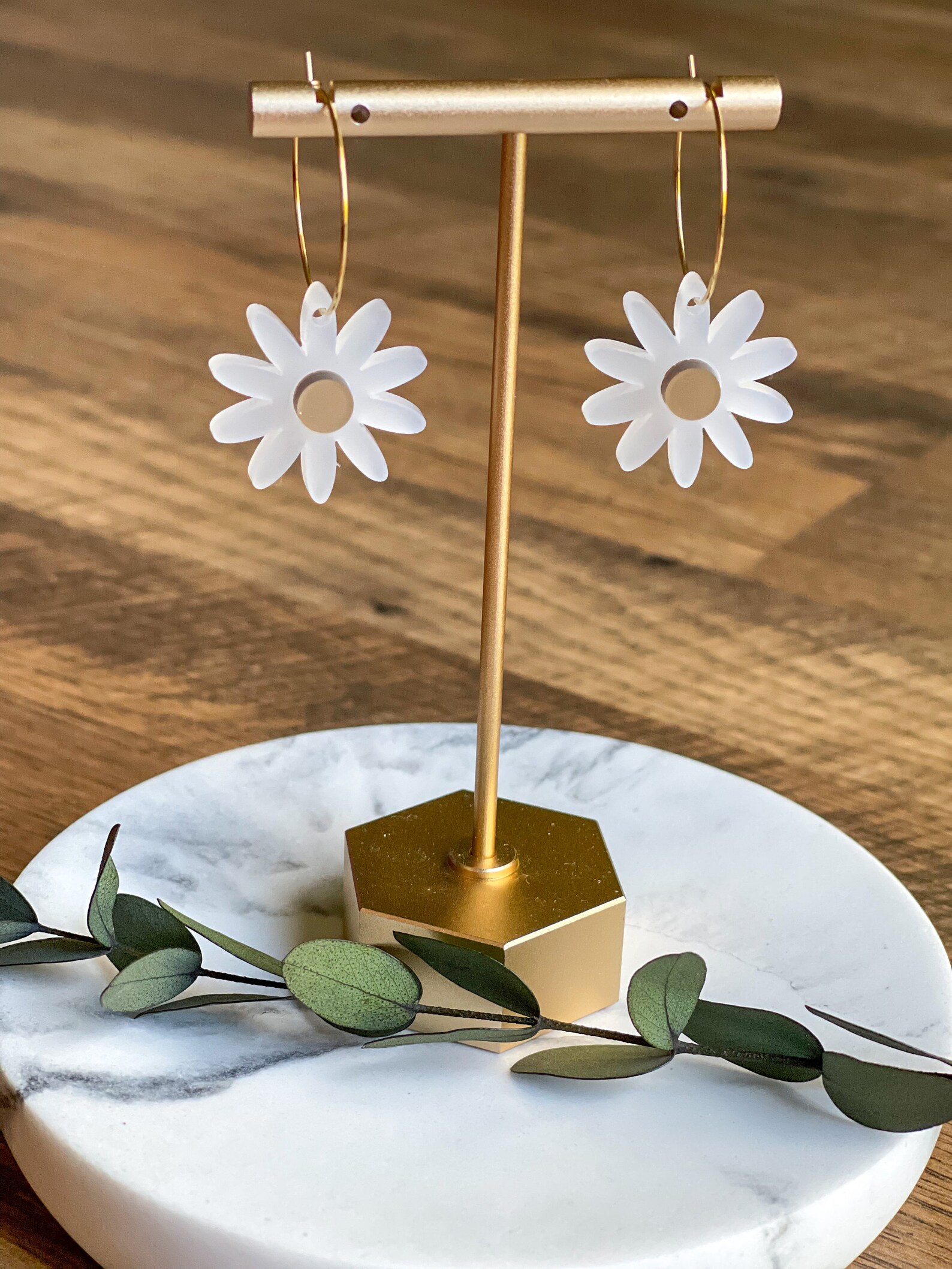 Daisy White and Gold Acrylic Earrings/ Statement Unique Etsy