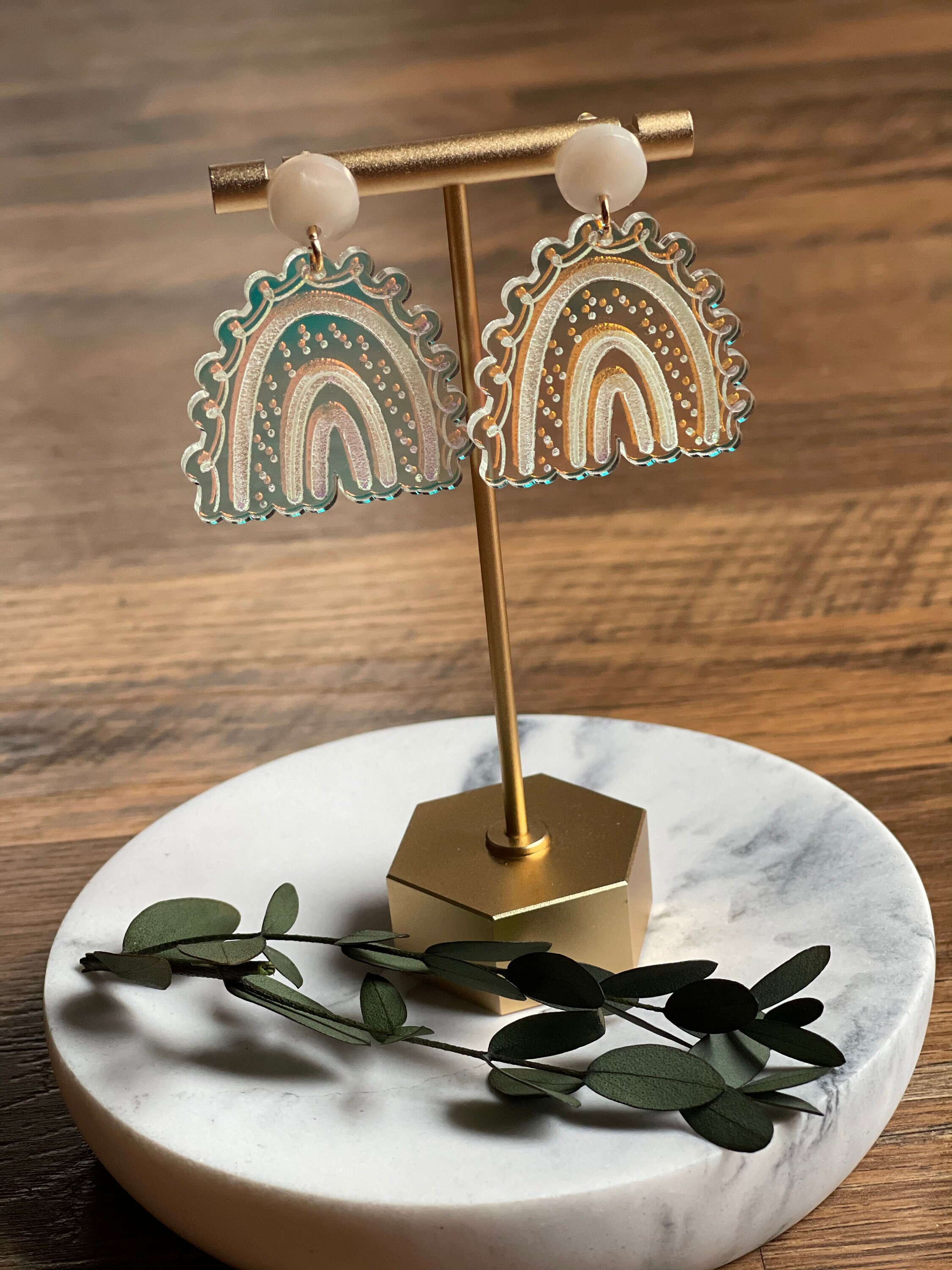 Iridescent Rainbow acrylic earrings/ Rainbow Holographic Etsy