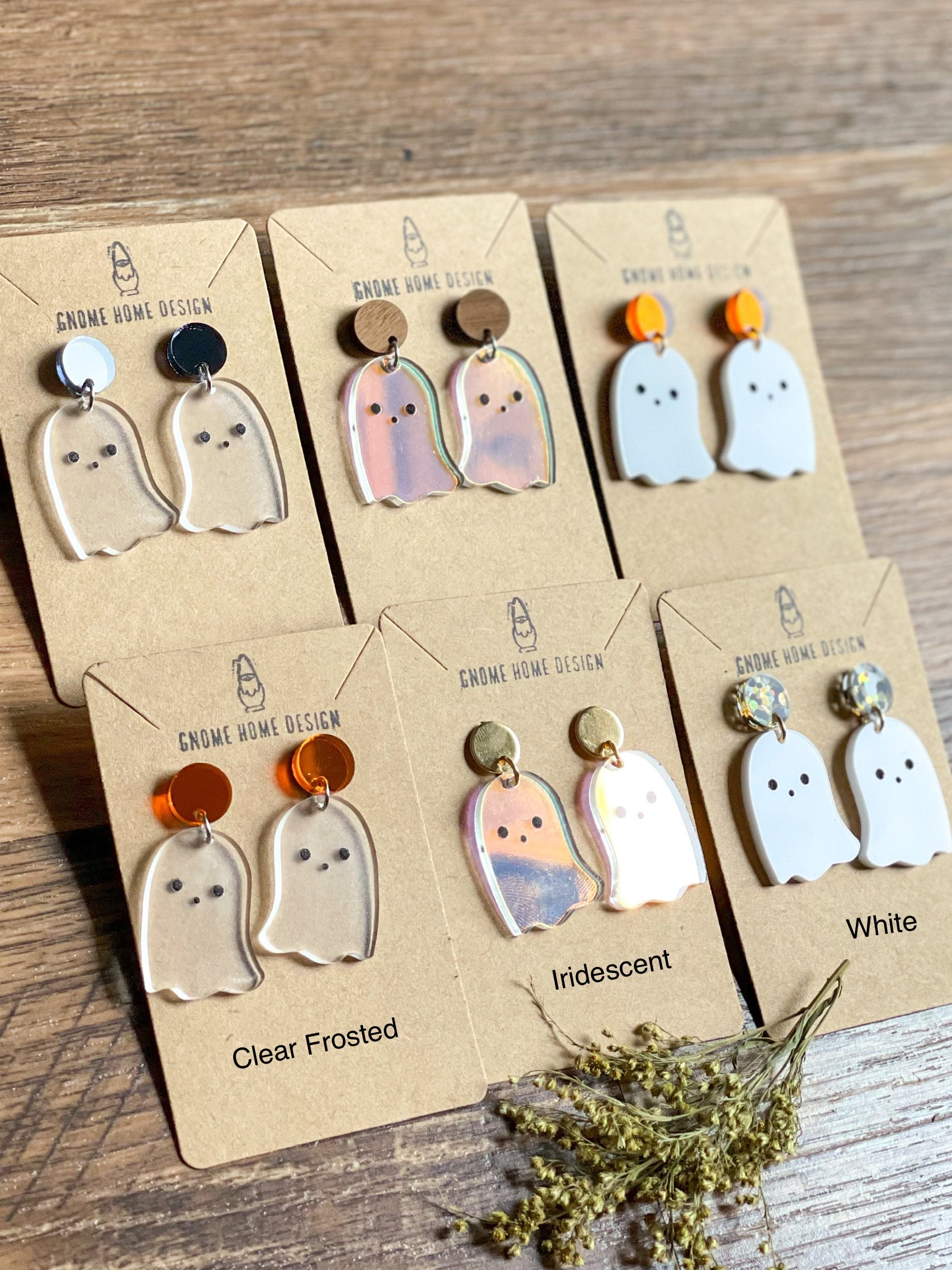 Ghost Halloween acrylic earrings/iridescent mirror unique statement e…