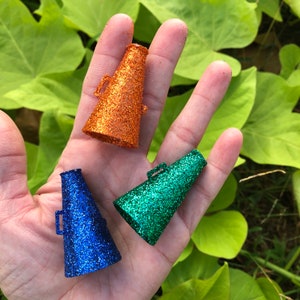 Glitter Cheer Megaphone Charm, Homecoming Mum Trinket (1 3/4")