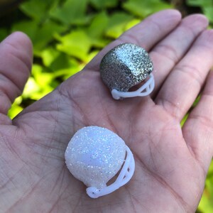 Mini Football Helmet Homecoming Trinket/Charm in Silver and White Glitter