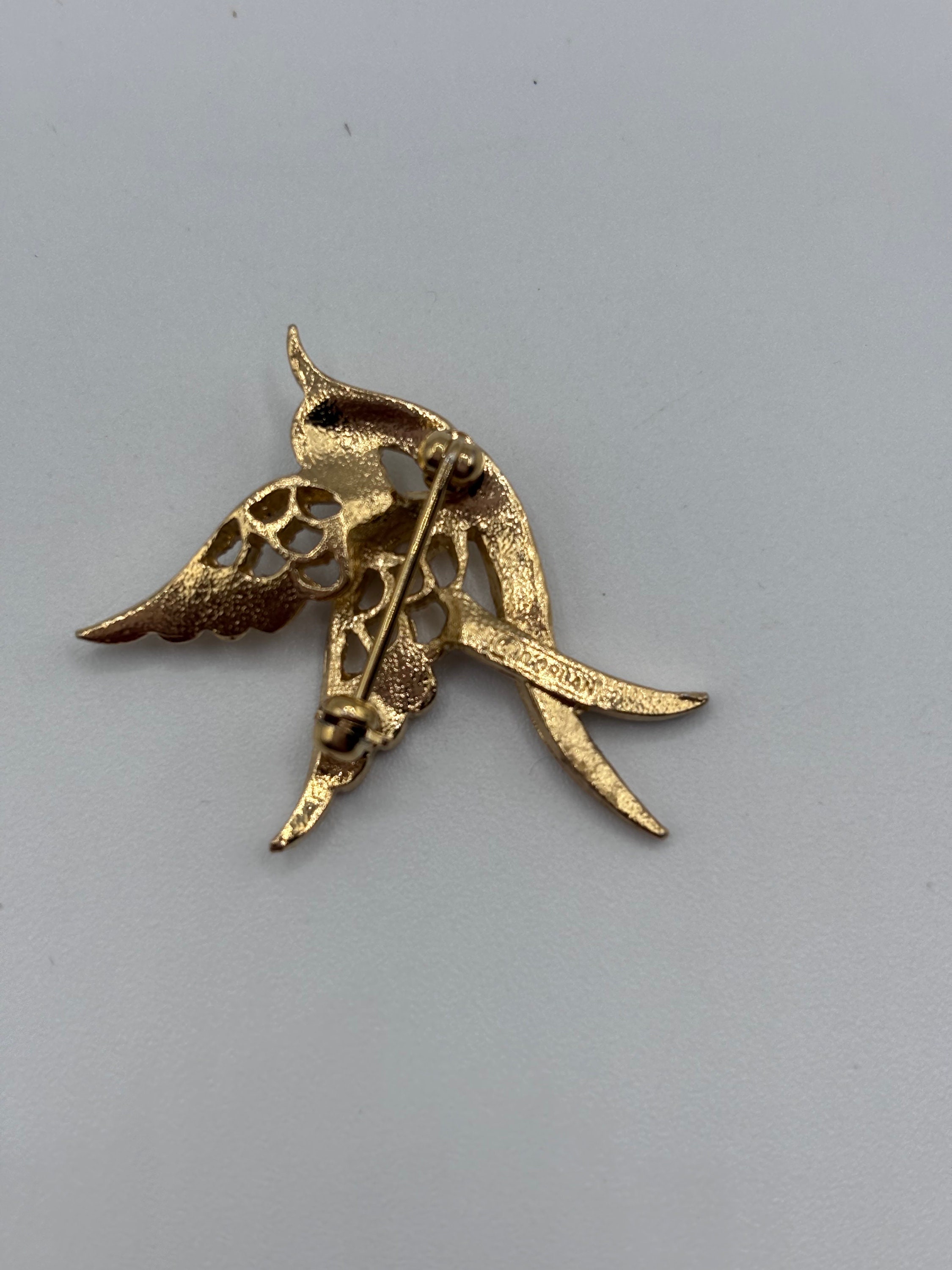 Beautiful Pin Dorlan Signed Gold Bird Pin, Beautiful Pin With Crystals, Vintage Gift ...