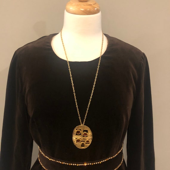 1960s couture brown velvet gown by Dynasty, jewel enc… Gem