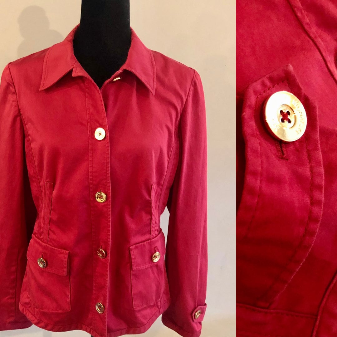 L Jones New York Signature Red Jacket, Gold Buttons, Tapered L Jones New York Signature Red Jacket, Gold Buttons, Tapered