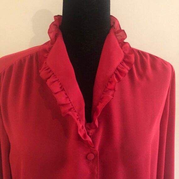 Red blouse women, vintage polyester blouse, ruffl… - image 4