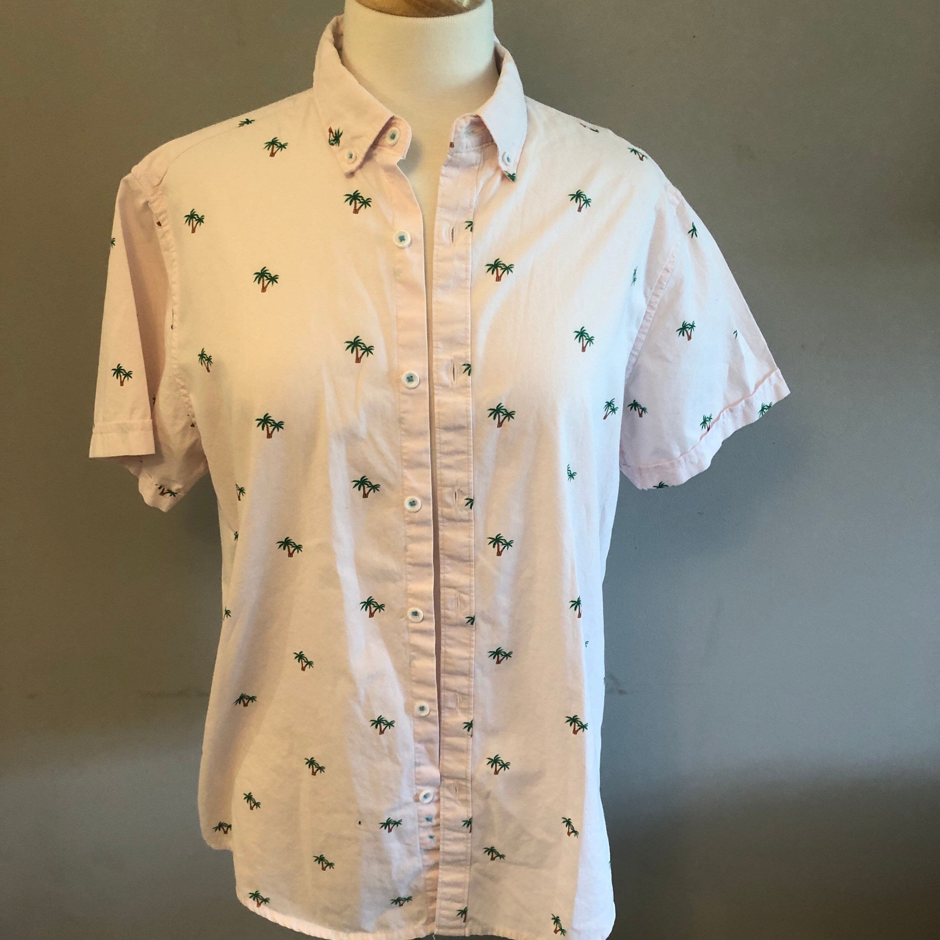 Pink Palm Tree Mens Shirt Short Sleeved 