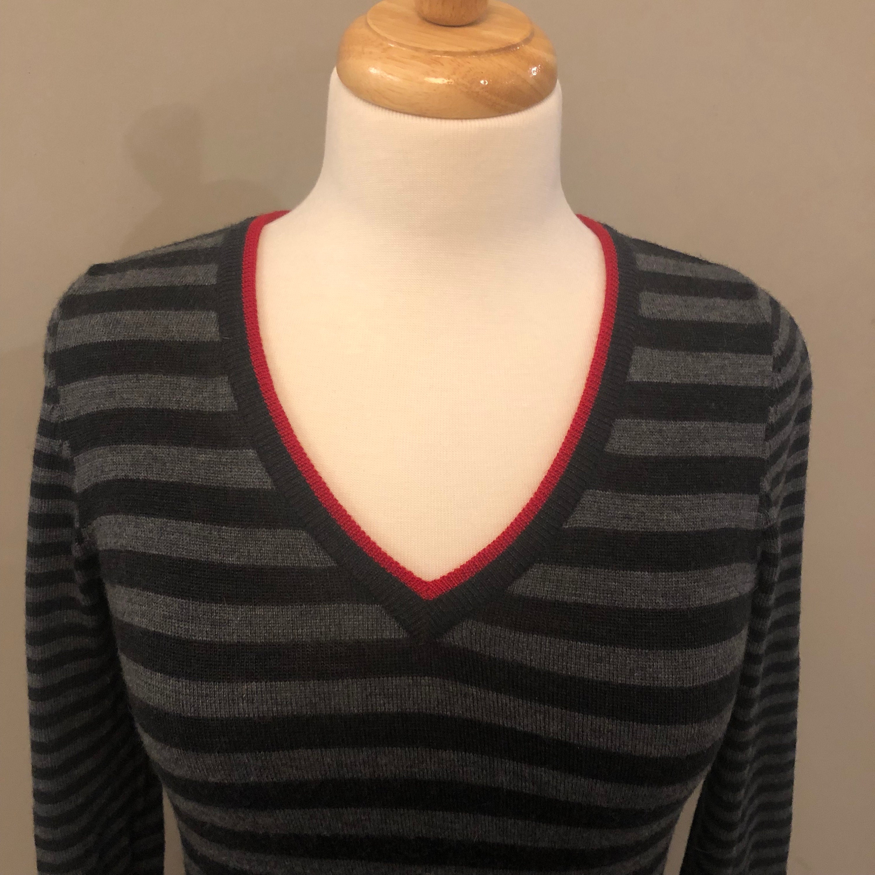 FernwoodFashionista M Grey and Black Striped Sweater Dress, by Cynthia Rowley, Extrafine Merino Wool, Vintage Gift for Women