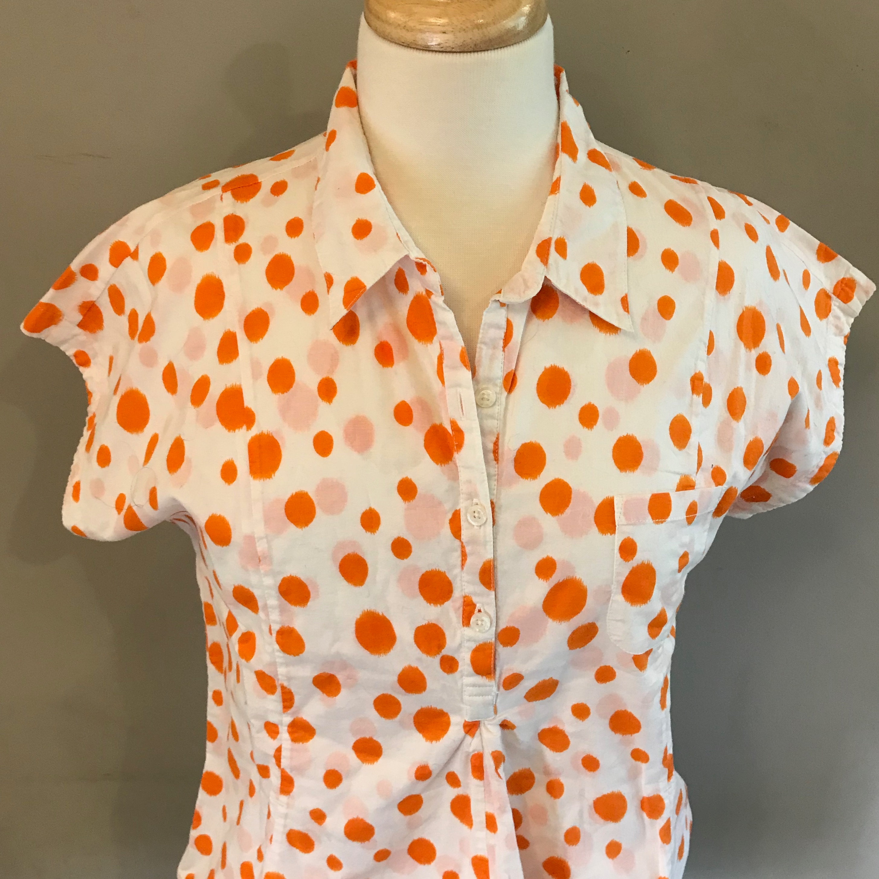 Orange Polka Dot Short Sleeve Blouse Orvis Women's 
