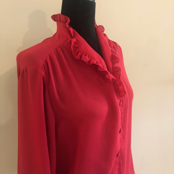 Red blouse women, vintage polyester blouse, ruffl… - image 5