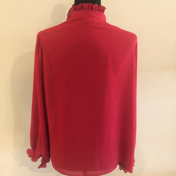 Red blouse women, vintage polyester blouse, ruffl… - image 7