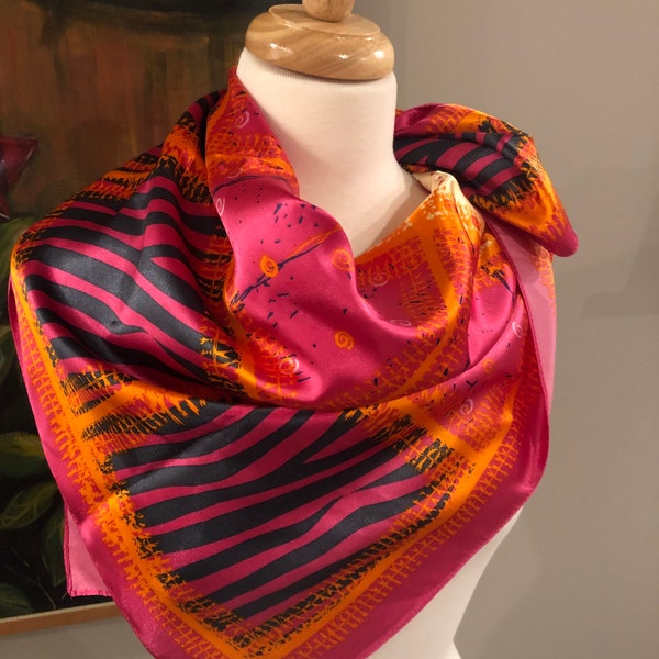 Stunning abstract scarf, black and orange scarf, vintage Mother's Day gift for her