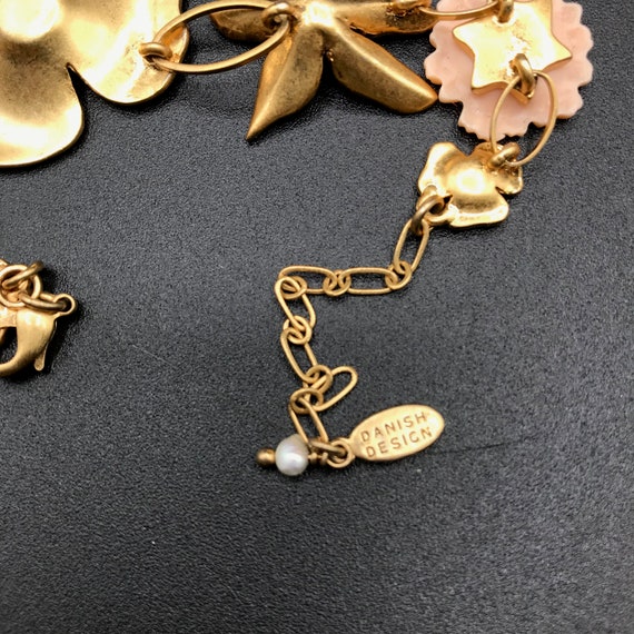 Floral enamelled gold tone bracelet, pink and gre… - image 3