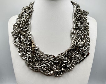 Statement heavy chain necklace, silver chain collar, rocker necklace, vintage Christmas gift for her
