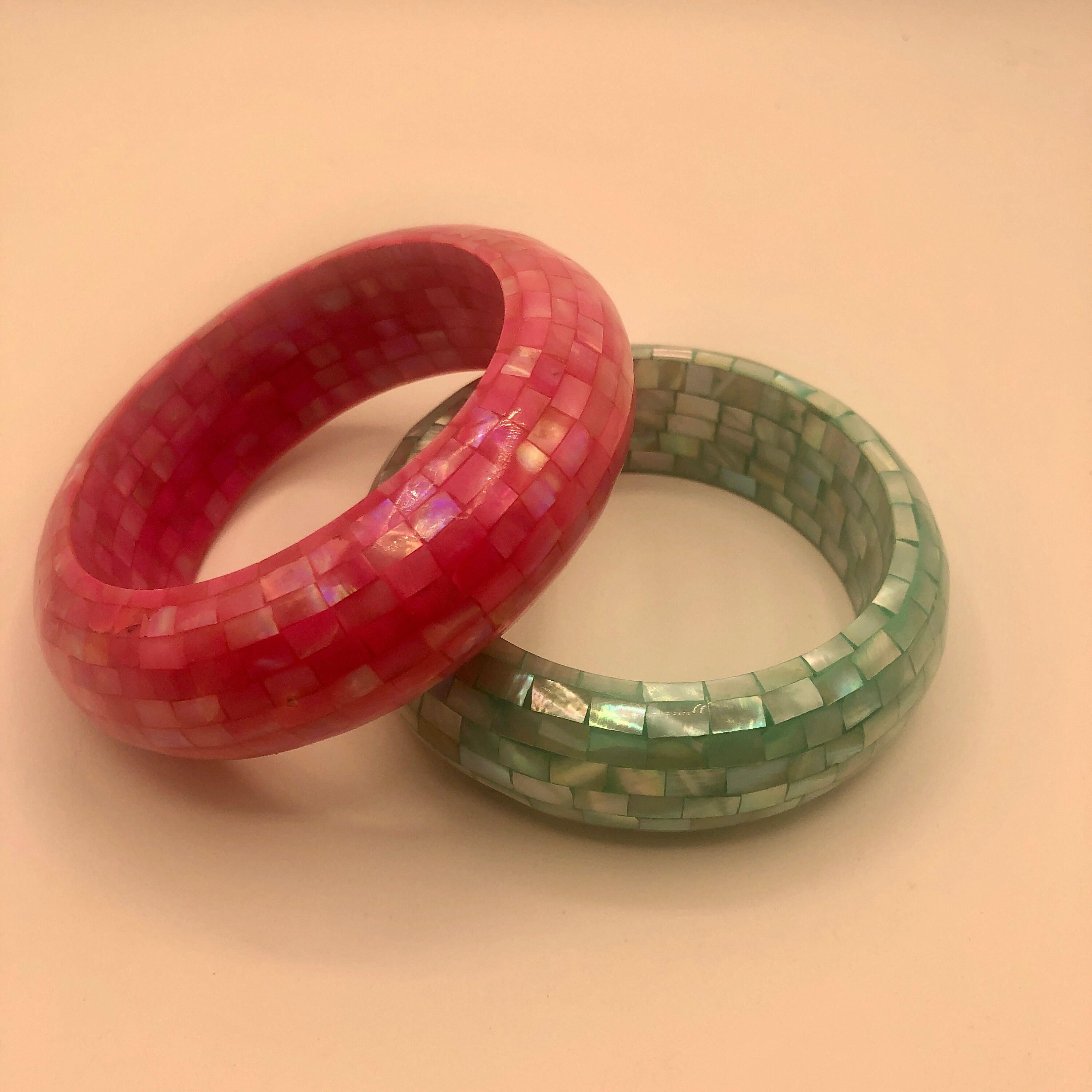 Mosaic Mother of Pearl Bangles Pair of 