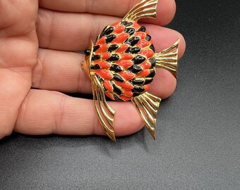 Broche Vintage Poisson Exotique En Métal Doré - Occasion En Excellent état