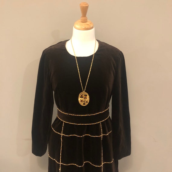 1960s couture brown velvet gown by Dynasty, jewel enc… Gem