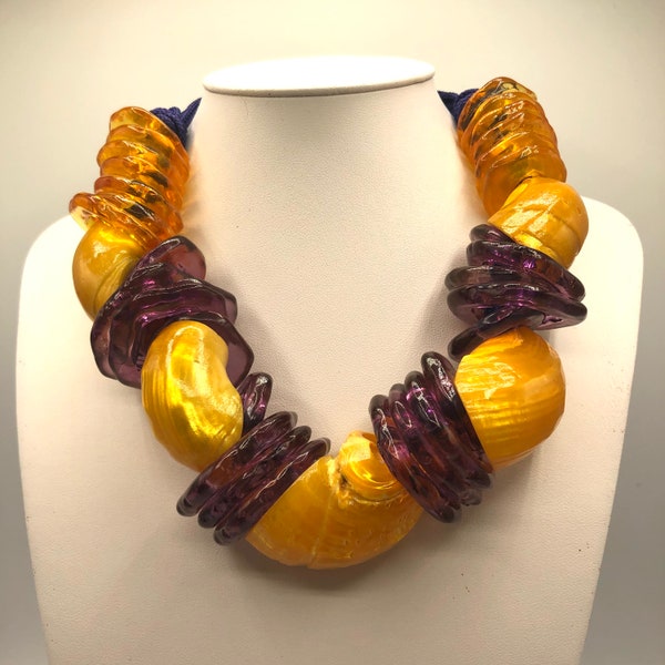 AMAZING Ugo Correani necklace, resin & natural seashell designer necklace, rare 1980s Italian couture, Mother's Day gift for her