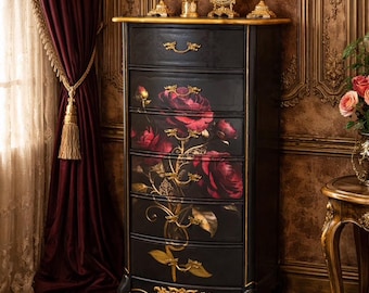 French Provincial Lingerie Chest / Vintage Hand Painted Chest / Glam Romantic Floral Furniture