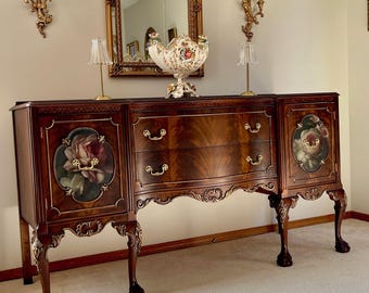 Vintage Restored Red Mahogany Buffet/Sideboard/Entryway/Credenza/Claw Feet