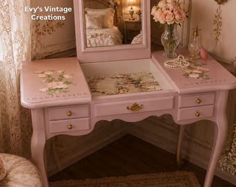 Romantic Champagne Pink Vanity with Vintage Gold Details