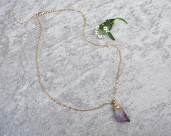 Raw Amethyst Necklace / Amethyst Jewelry / Crystal Pendant / Gold Amethyst Necklace