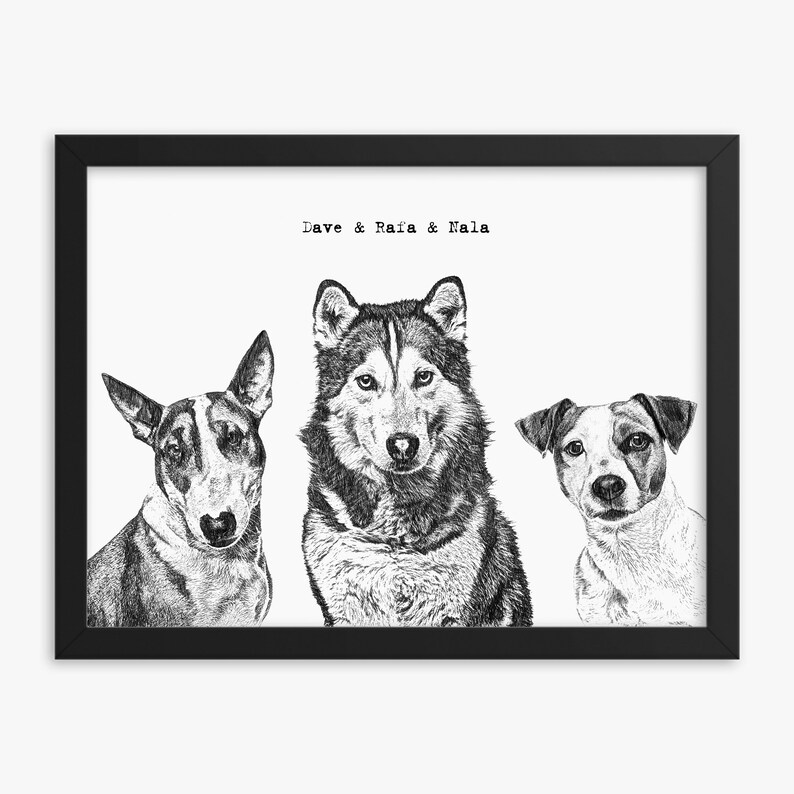 Multiple dog portrait from photos, Three dog portrait digital, Group dog portrait, Pet loss gifts for dog lovers, Christmas gifts 