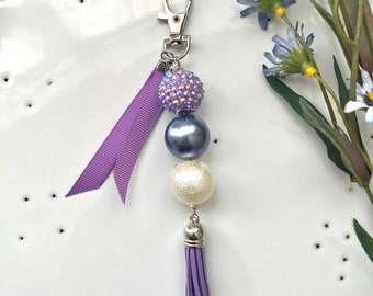 Pretty Purple Purse Charm/Keychain, Decorative Accessory, Bubblegum Beads, Charms