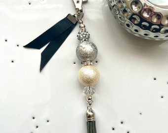 Silver & Pearl Purse Charm/Keychain, Decorative Accessory, Bubblegum Beads, Charms