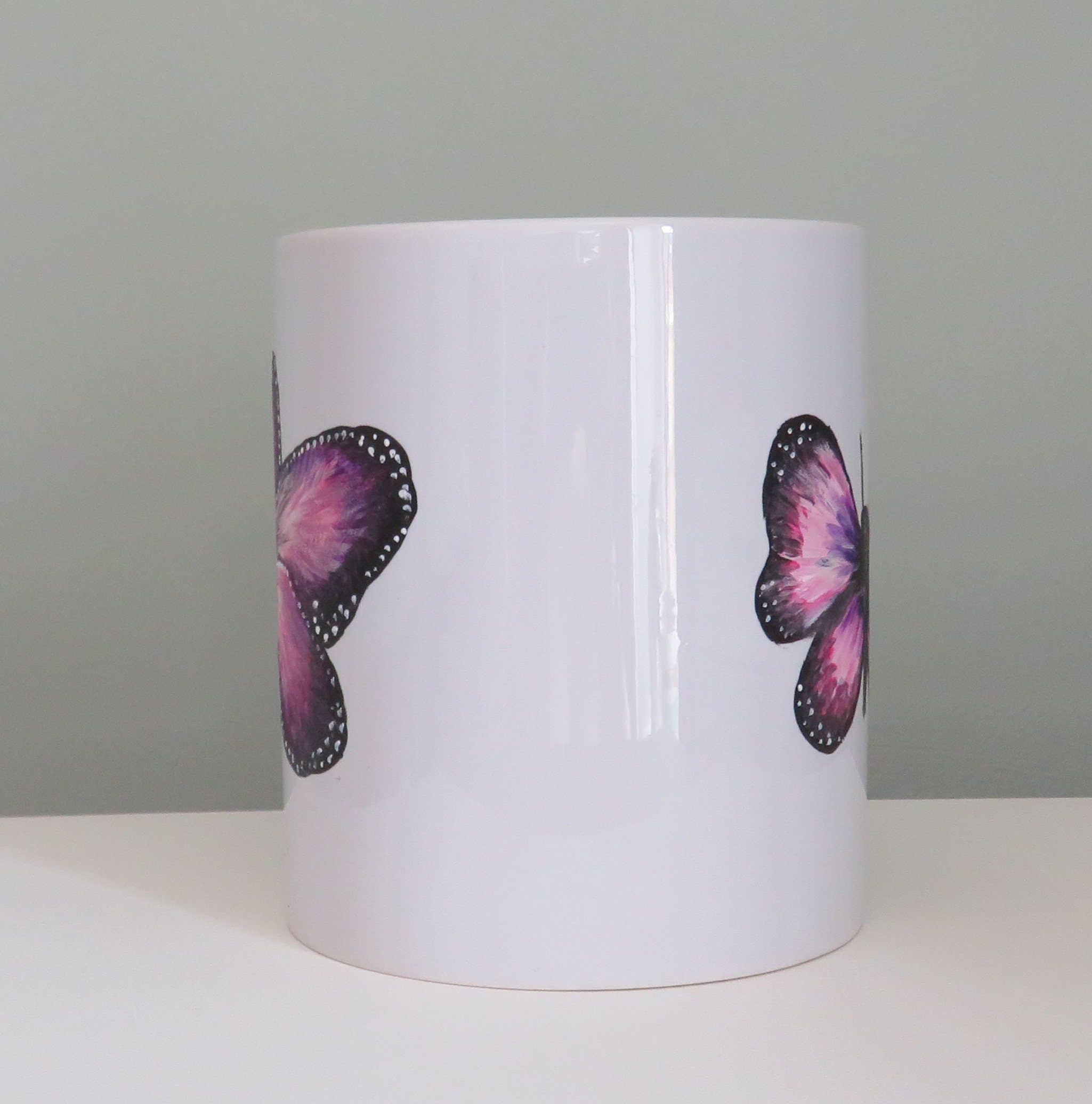 Handpainted butterfly mug pink butterfly mug drinkware Etsy