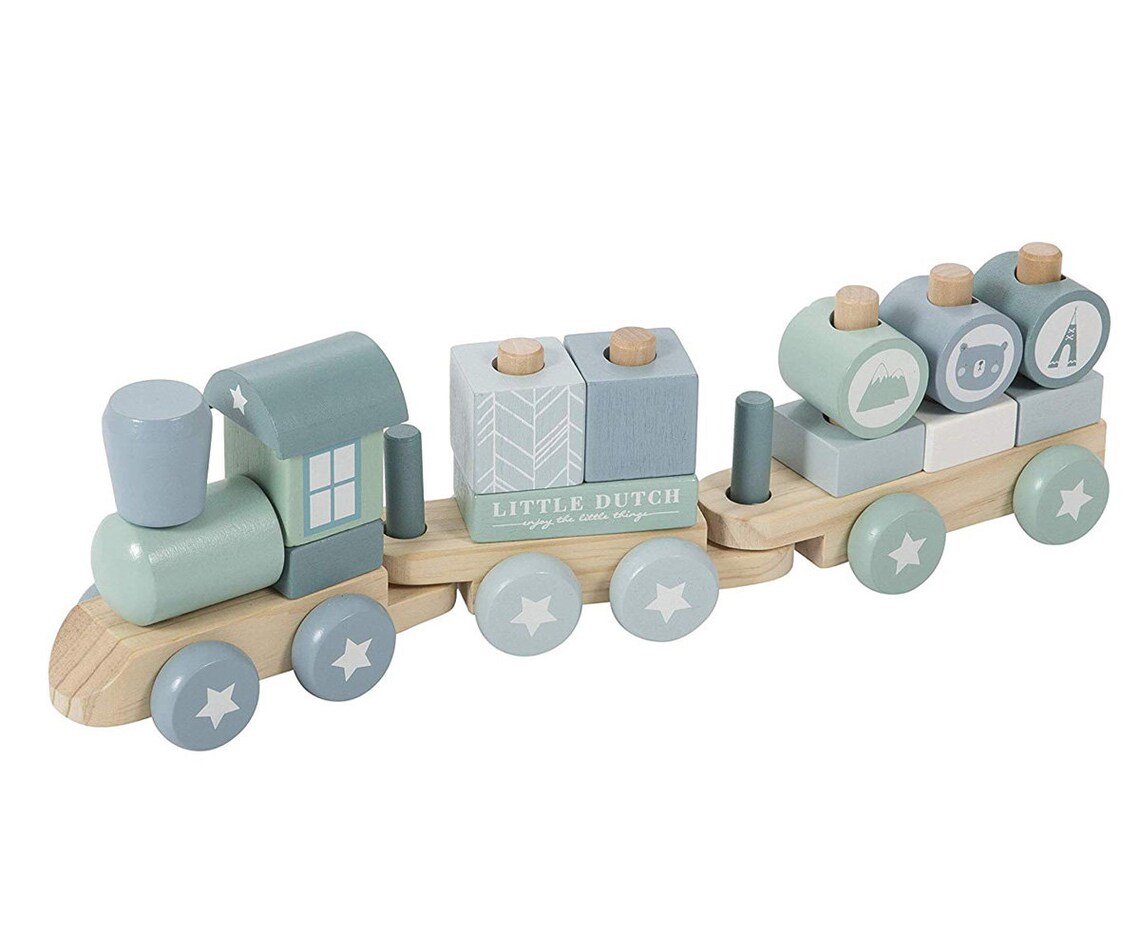 Wooden Stacking Pastel Blue Train Toy Montessori Wooden | Etsy