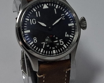Big Pilot Watch 44mm, Swiss Unitas 6498 Hand-Wind, Black Dial, Brown Leather, USA