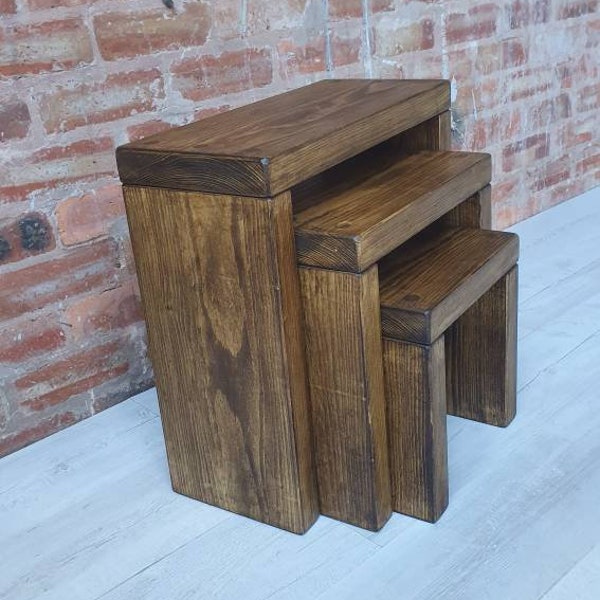 Nest of Tables/Side Tables/Rustic Chunky handmade furniture/Solid pine wood/Handmade to order/Many Colours