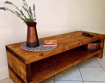 Handmade Chunky Rustic Pine Wood TV Stand: Solid Wood Media Console