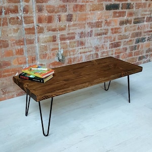 Industrial Coffee Table/Industrial Hairpin Legs coffee table//Rustic Chunky handmade furniture/Solid pine wood/Handmade to order