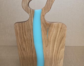 Tabla de cortar de resina de roble / Tabla para servir embutidos Blue River, hecha a mano en Inglaterra.