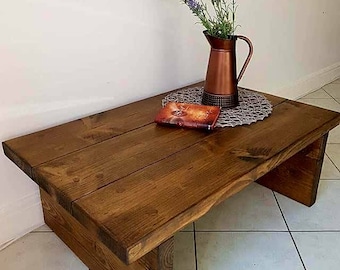 Handmade Rustic Pine Wood Coffee Table, Chunky Solid Wood Furniture