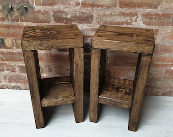 Handmade Rustic Pine Bedside Table: Chunky Solid Wood Side Table