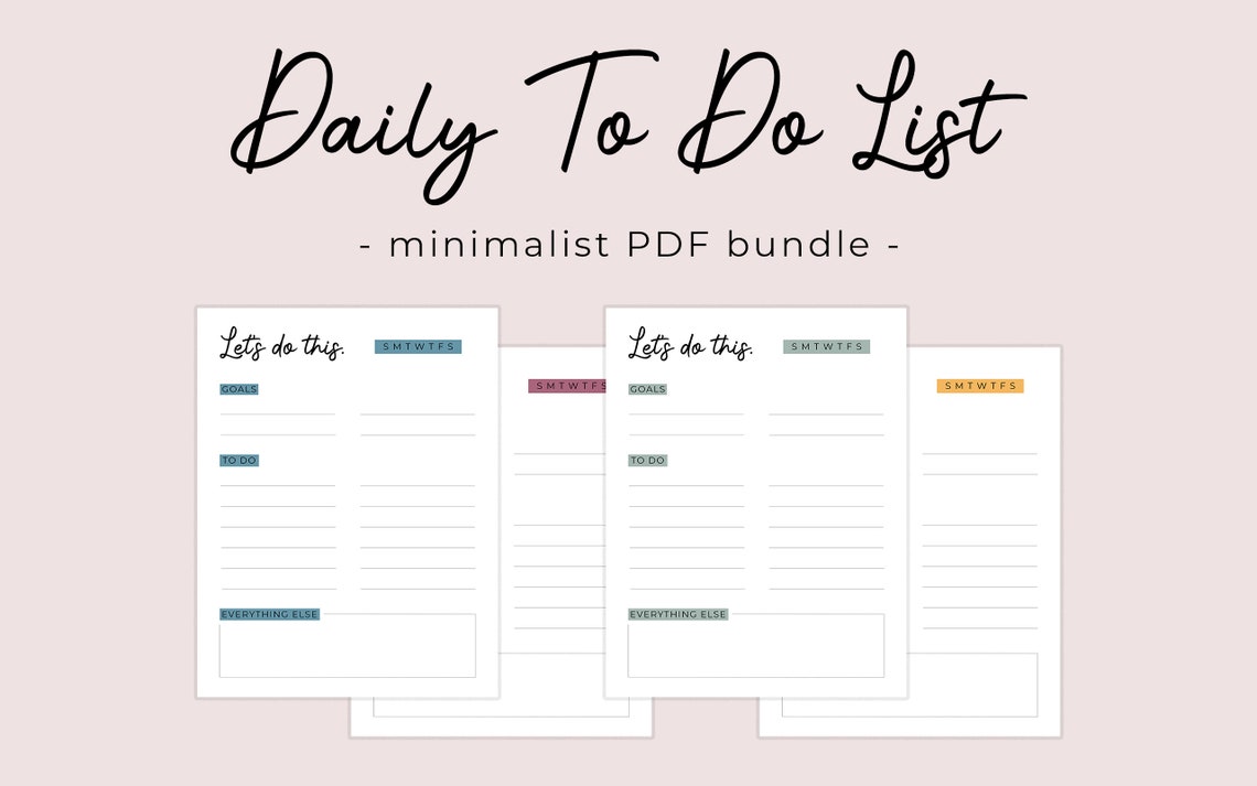 MINIMALIST TO DO List Printable Pdf Daily To Do Lists &amp; | Etsy
