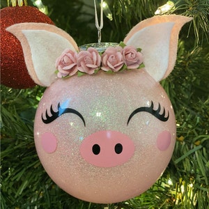 Pig Christmas Ornament, Pig, Pig Ornament, Pig lover, Farm Style Christmas, Glitter Ornament, Christmas, Gift for Pig Lovers, Christmas