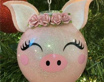 Pig Christmas Ornament, Pig, Pig Ornament, Pig lover, Farm Style Christmas, Glitter Ornament, Christmas, Gift for Pig Lovers, Christmas