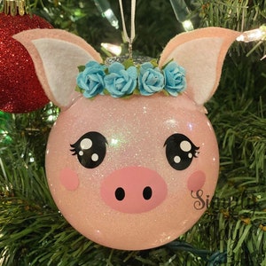 Pig Christmas Ornament, Pig Ornament, Pig lover Gift, Pig, Pig lover, Glitter Ornament, Christmas, Gift for Pig Lover, Piggy Christmas