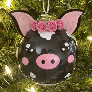 Pig Christmas Ornament, Black and White Pig Ornament, Pig Ornament, Pig lover Gift, Pig, Pig lover, Christmas, Gift for Pig Lover