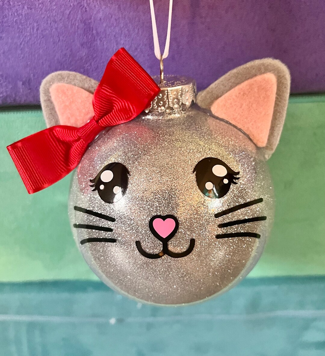 Cat Ornament, Glitter Cat Ornament, Cat Lady Gift, Cat Mom Gift Etsy