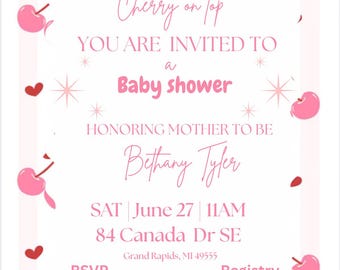 Invitación para baby shower "La cereza de la corona"