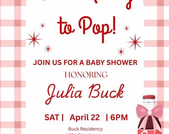 Invitación para baby shower "Ready to Pop", diseño moderno, editable, descarga instantánea.