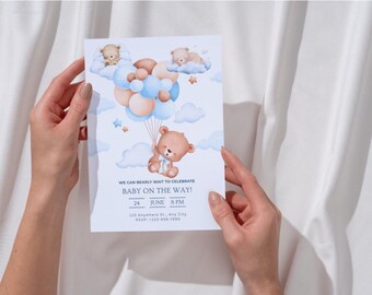 Plantilla de invitación editable para baby shower "Podemos esperar"