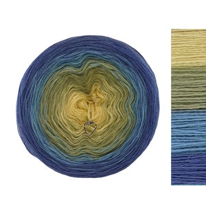 M/A010 - Merino/Acrylic - Yellow, Gren and Blue Ombre Yarn Cake, Slow Colour Changing, Soft Gradient Yarn Cake
